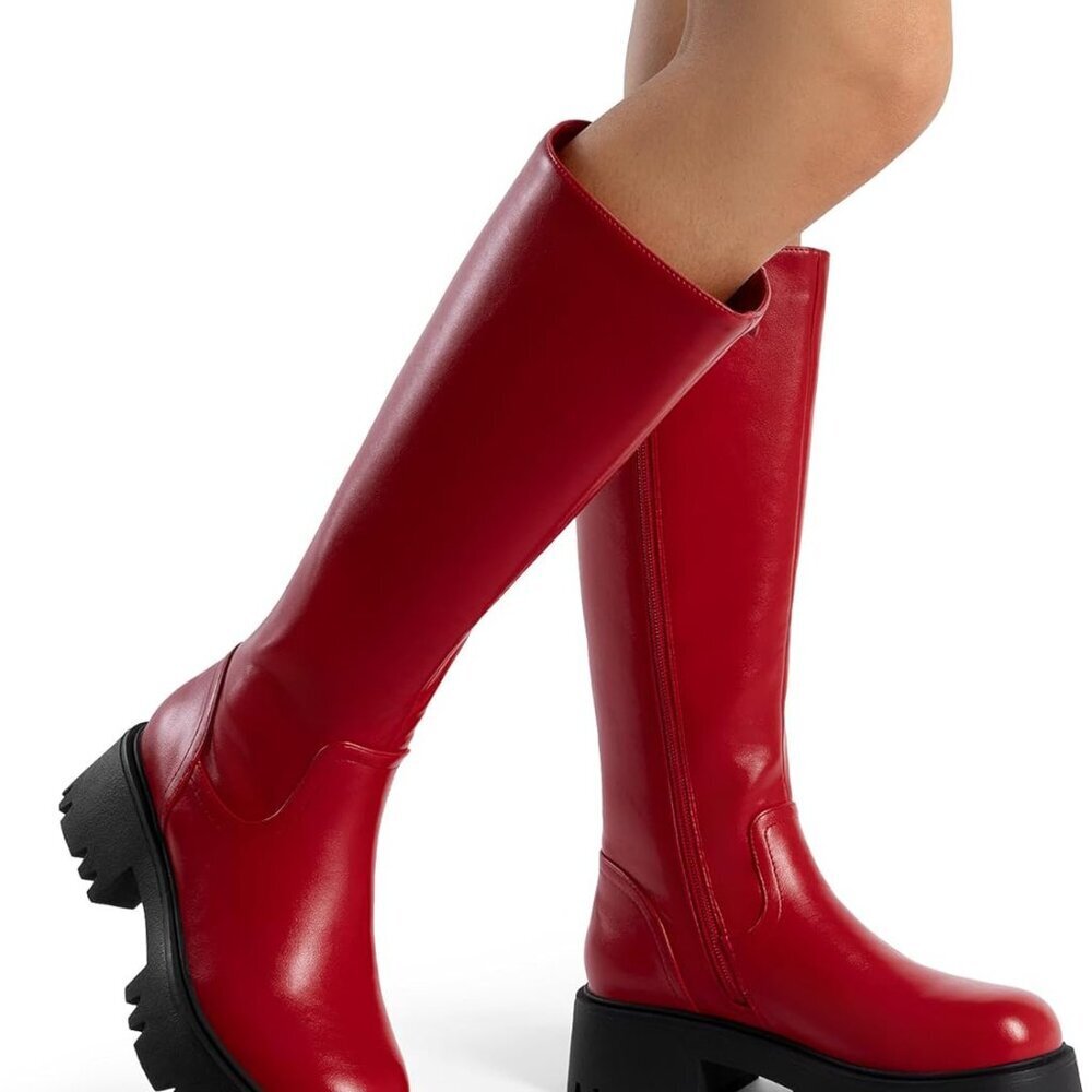 Knee High Boots Faux Leather 7.5 Women's Chunky Platform Side Zip Comfortable - Picture 6 of 6